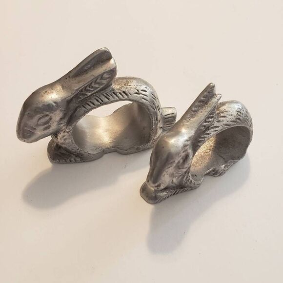 Two Pewter Metal Bunny Napkin Holders - Picture 1 of 3